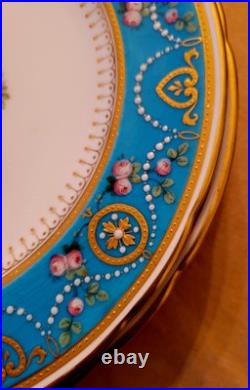 6 Minton Ca 1880 Turquoise Gold 9.1 Aesthetic Movement Dinner Plates Set As Is 6 Minton Ca 1880 Turquoise Gold 9.1 Aesthetic Movement Dinner Plates Set As Is
