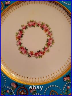 6 Minton Ca 1880 Turquoise Gold 9.1 Aesthetic Movement Dinner Plates Set As Is 6 Minton Ca 1880 Turquoise Gold 9.1 Aesthetic Movement Dinner Plates Set As Is