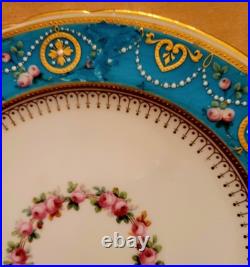 6 Minton Ca 1880 Turquoise Gold 9.1 Aesthetic Movement Dinner Plates Set As Is 6 Minton Ca 1880 Turquoise Gold 9.1 Aesthetic Movement Dinner Plates Set As Is