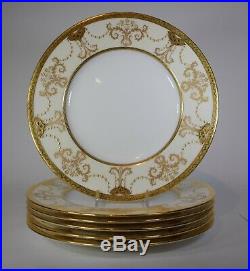 6 Minton Raised Gold Art Nouveau Dinner Plates, Circa 1920