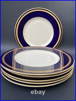 6 Old Ivory Syracuse Dinner Plates 10-1/4 Cobalt Blue Gold Encrusted WAYNE