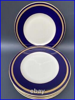 6 Old Ivory Syracuse Dinner Plates 10-1/4 Cobalt Blue Gold Encrusted WAYNE