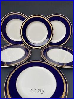 6 Old Ivory Syracuse Dinner Plates 10-1/4 Cobalt Blue Gold Encrusted WAYNE