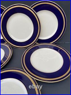 6 Old Ivory Syracuse Dinner Plates 10-1/4 Cobalt Blue Gold Encrusted WAYNE