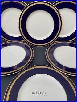 6 Old Ivory Syracuse Dinner Plates 10-1/4 Cobalt Blue Gold Encrusted WAYNE