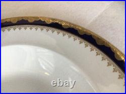 6 Or Repousse Cobalt Blue / Gold Gild Dinner Plates By Booths 10.5 x 1.5 inches