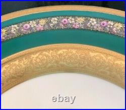 6 Rosenthal Ivorette 11 Cabinet Plates Green & Heavy Gold withFloral Band #2477