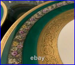 6 Rosenthal Ivorette 11 Cabinet Plates Green & Heavy Gold withFloral Band #2477