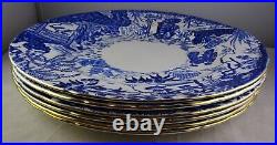 6 Royal Crown Derby Mikado Large Dinner Plates Asian Scenes Blue withGold Trim