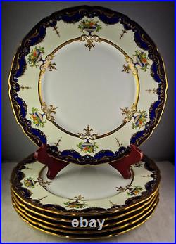 6 Royal Doulton Antique Porcelain Cobalt & Gold Encrusted Cabinet Plates Fruit