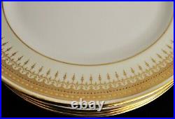 6 Royal Doulton Raised Gold Encrusted Cream Rimmed Dinner Plates- Mint 10 5/8