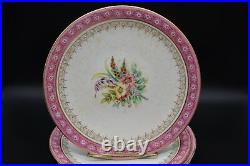 (6) Royal Worcester English 1850's Hand Painted Flowers Pink & Gold 9 Plates