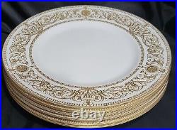 6 Royal Worcester Hyde Park Dinner Plates 10,5 Mint Unused Heavy Gold Encrusted