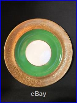 6 Shelley China 10 1/4 Dinner Plates Green Gold Band Cherubs SHE90 (21)