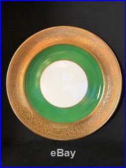 6 Shelley China 10 1/4 Dinner Plates Green Gold Band Cherubs SHE90 (21)