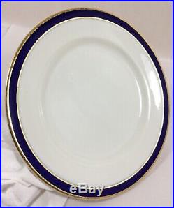 6 Syracuse China Gold Rim Blue Band DINNER Plates STATLER HOTEL 9 1/2 Vtg Set