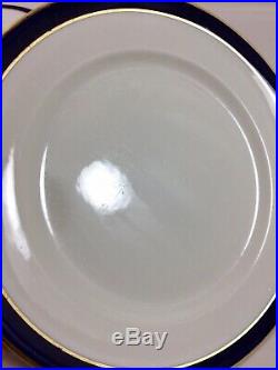 6 Syracuse China Gold Rim Blue Band DINNER Plates STATLER HOTEL 9 1/2 Vtg Set