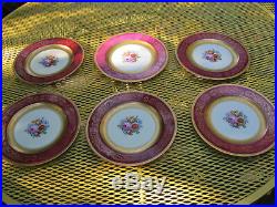 6 THOMAS BAVARIA MAROON WITH GOLD ENCRUSTED RIMMED DINNER PLATES 1920's