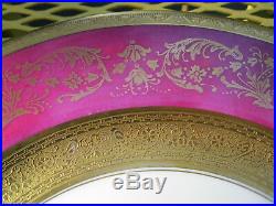 6 THOMAS BAVARIA MAROON WITH GOLD ENCRUSTED RIMMED DINNER PLATES 1920's