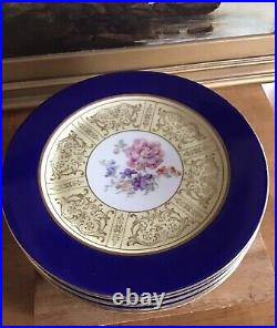 (6) TIRSCHENREUTH Bavaria 10.75 Cobalt Blue Gold Floral CABINET Dinner PLATES