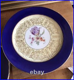 (6) TIRSCHENREUTH Bavaria 10.75 Cobalt Blue Gold Floral CABINET Dinner PLATES