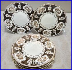 6 Vintage 1950s Meito Japan Dinner Plates Black Cream Heavy Ornate Gold RARE