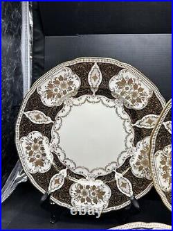 6 Vintage 1950s Meito Japan Dinner Plates Black Cream Heavy Ornate Gold RARE