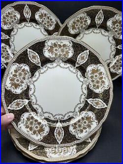 6 Vintage 1950s Meito Japan Dinner Plates Black Cream Heavy Ornate Gold RARE