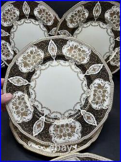 6 Vintage 1950s Meito Japan Dinner Plates Black Cream Heavy Ornate Gold RARE