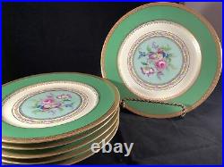 6 or 12 Antique Thomas Bavaria Porcelain 10.75 Dinner Plates Green Gold Flowers