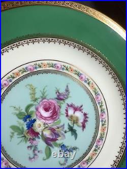 6 or 12 Antique Thomas Bavaria Porcelain 10.75 Dinner Plates Green Gold Flowers
