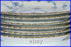 6 rare ROYAL COPENHAGEN BLUE FLUTED FULL LACE large dinner plate gold rim 1084