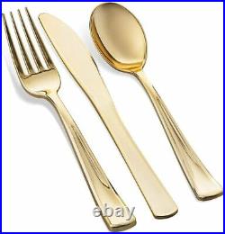 600 Pc Gold Plastic Dinnerware Set 100 Guest Disposable Gold Party Tableware Set