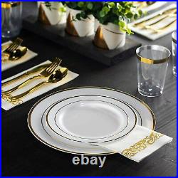 600 Pc Gold Plastic Dinnerware Set 100 Guest Disposable Gold Party Tableware Set