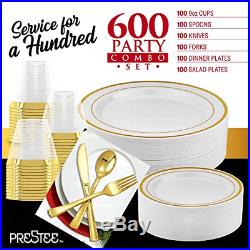 600 Piece Gold Dinnerware Party Set 100 Guest 100 Dinner Plastic Plates