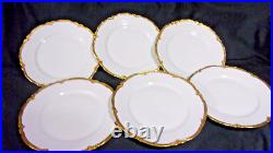 6fraureuth Germany- Artist Signed White Scalloped Gold Trim Dinner Plates 9.5