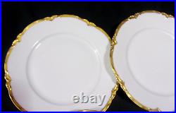 6fraureuth Germany- Artist Signed White Scalloped Gold Trim Dinner Plates 9.5