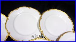 6fraureuth Germany- Artist Signed White Scalloped Gold Trim Dinner Plates 9.5