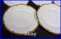 6fraureuth Germany- Artist Signed White Scalloped Gold Trim Dinner Plates 9.5