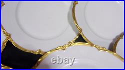 6fraureuth Germany- Artist Signed White Scalloped Gold Trim Dinner Plates 9.5