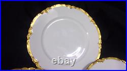 6fraureuth Germany- Artist Signed White Scalloped Gold Trim Dinner Plates 9.5