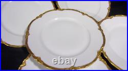 6fraureuth Germany- Artist Signed White Scalloped Gold Trim Dinner Plates 9.5