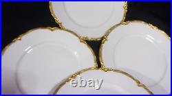 6fraureuth Germany- Artist Signed White Scalloped Gold Trim Dinner Plates 9.5