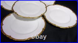 6fraureuth Germany- Artist Signed White Scalloped Gold Trim Dinner Plates 9.5