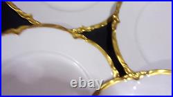 6fraureuth Germany- Artist Signed White Scalloped Gold Trim Dinner Plates 9.5