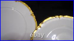 6fraureuth Germany- Artist Signed White Scalloped Gold Trim Dinner Plates 9.5