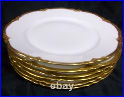 6fraureuth Germany- Artist Signed White Scalloped Gold Trim Dinner Plates 9.5