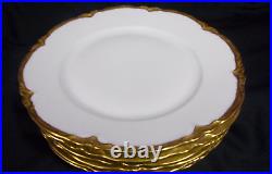 6fraureuth Germany- Artist Signed White Scalloped Gold Trim Dinner Plates 9.5