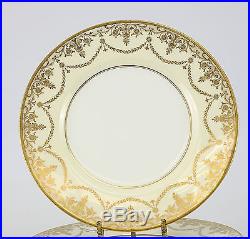6pc. Minton Gold Encrusted Dinner Plates, c. 1900 Hand Painted Floral Design