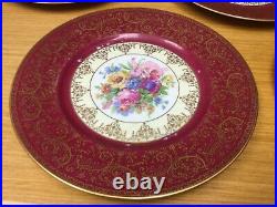 7 Antique Czechoslovakia Chateau 10 3/4 Dinner Plates withFlowers & Gold Trim